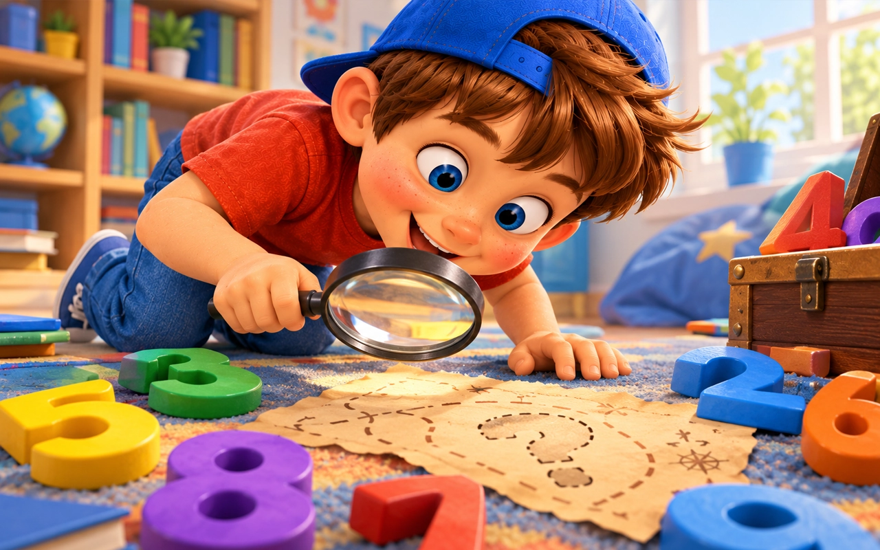 Niño completando una operación con un número perdido